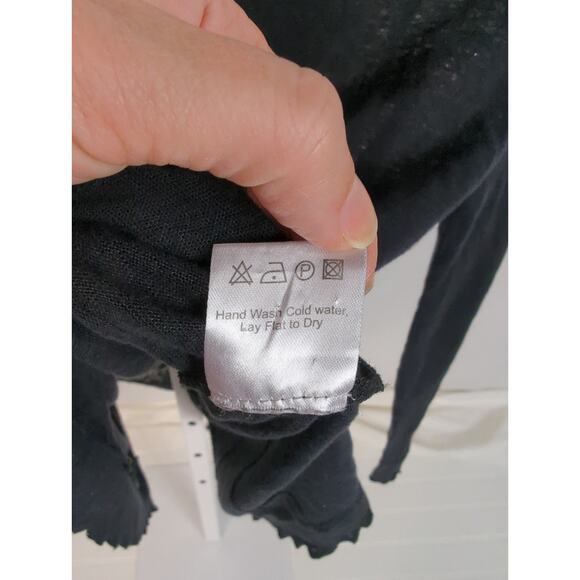 CHASER Linen Cutout Back Long Sleeve Black Top Small - Picture 8 of 9